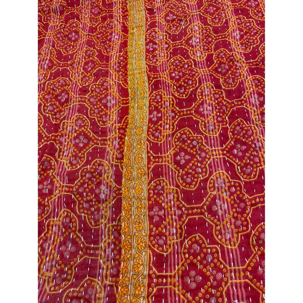 Kantha Quilt Reversible Cotton Twin Throw Blanket Green Blue Red Paisley Floral - Picture 3 of 8